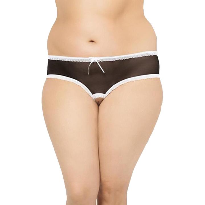 Czarne stringi plus size 2XL z siateczki i wycięciem | Loris.pl