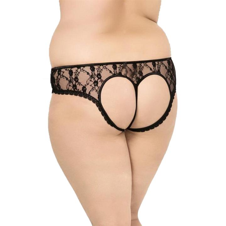 Czarne koronkowe stringi plus size XL z wycięciem w serce | Loris.pl