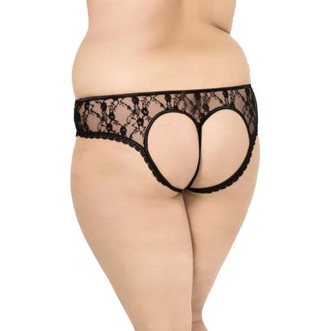 Czarne koronkowe stringi plus size XL z wycięciem w serce