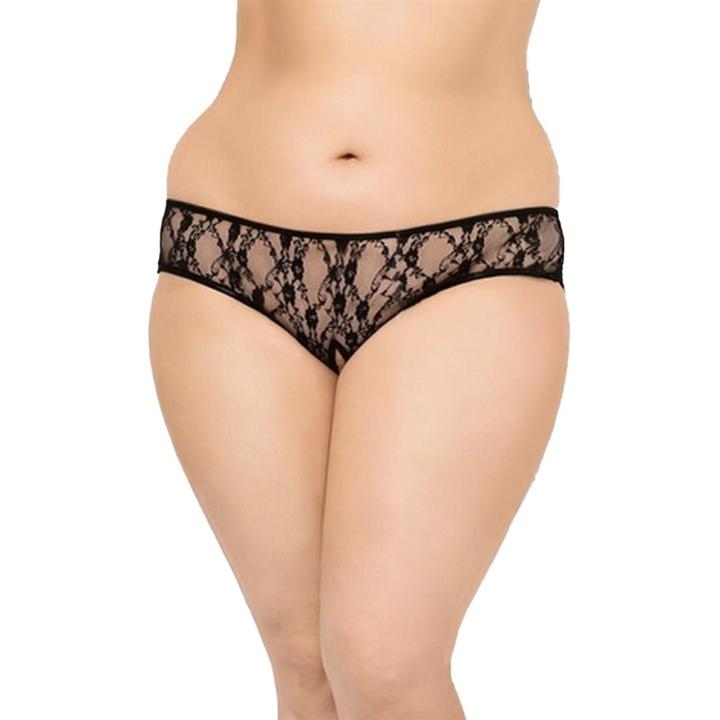 Czarne koronkowe stringi plus size XL z wycięciem w serce | Loris.pl