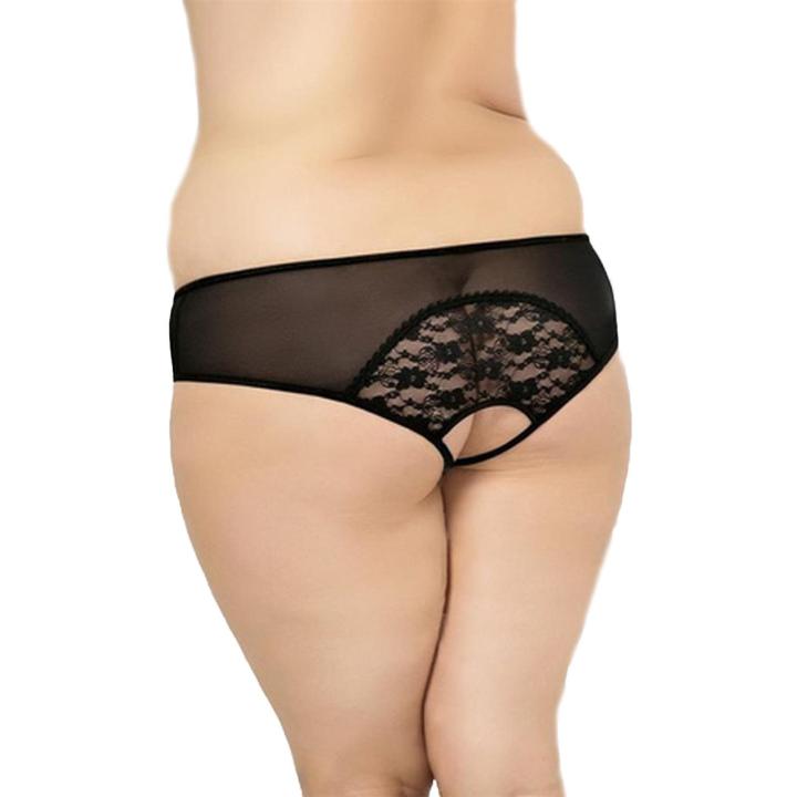 Czarne stringi plus size z siateczki i koronki | Loris.pl