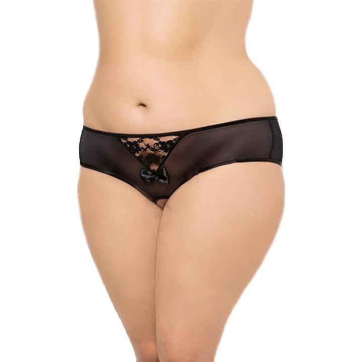Czarne stringi plus size z siateczki i koronki | Loris.pl