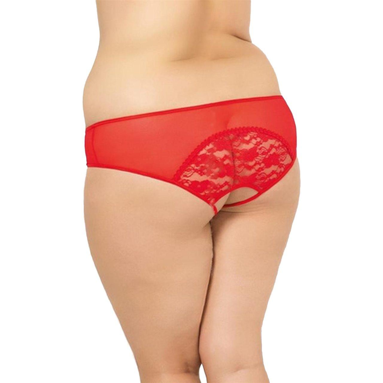 Czerwone stringi plus size z koronką i wycięciami | Loris.pl