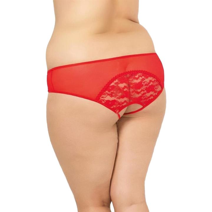 Czerwone stringi plus size z koronką i wycięciami | Loris.pl