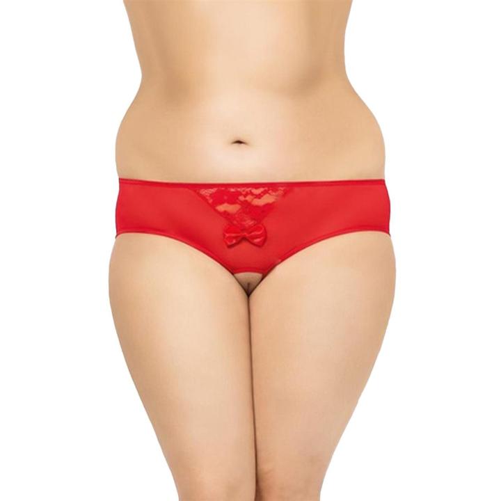 Czerwone stringi plus size z koronką i wycięciami | Loris.pl