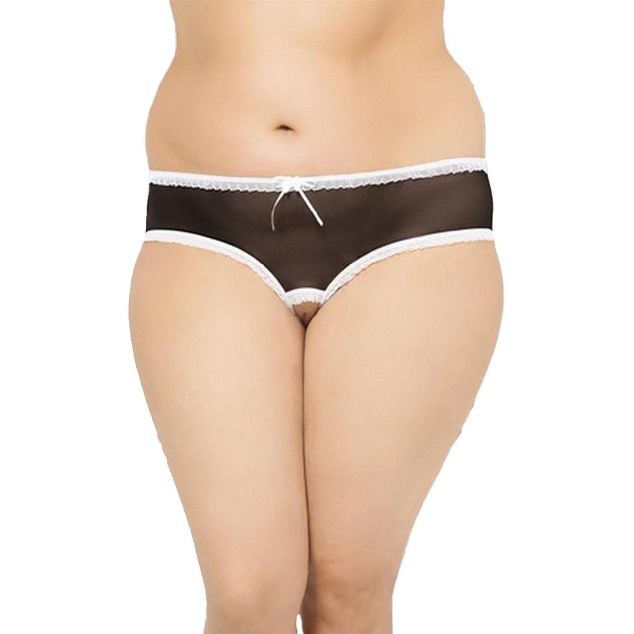 Czarne stringi plus size z siateczki z wycięciem | Loris.pl