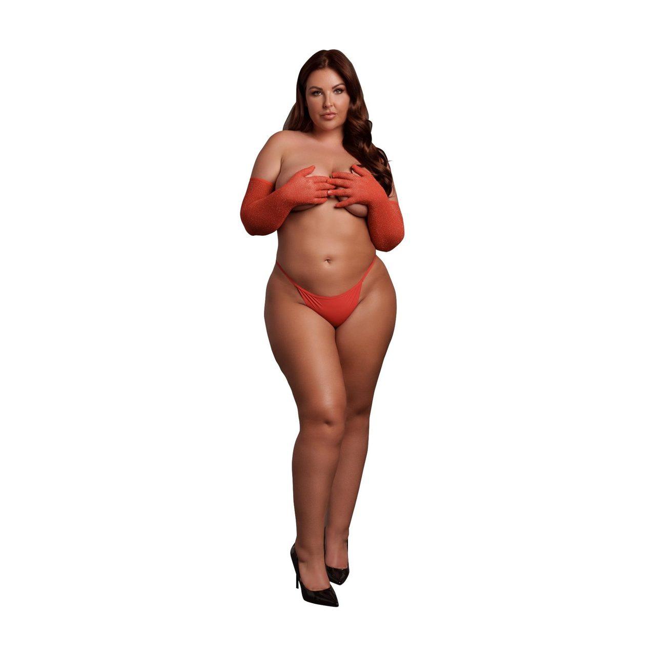 Czerwone rękawiczki operowe plus size ze złotym brokatem | Loris.pl