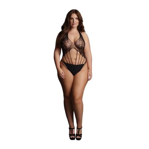 Koronkowe body teddy plus size XXL–5XL z halter dekoltem i paskami