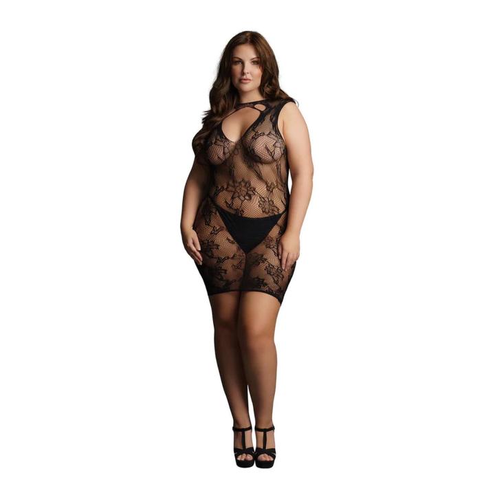 Koronkowa mini sukienka plus size XXL–5XL z wysokim dekoltem | Loris.pl