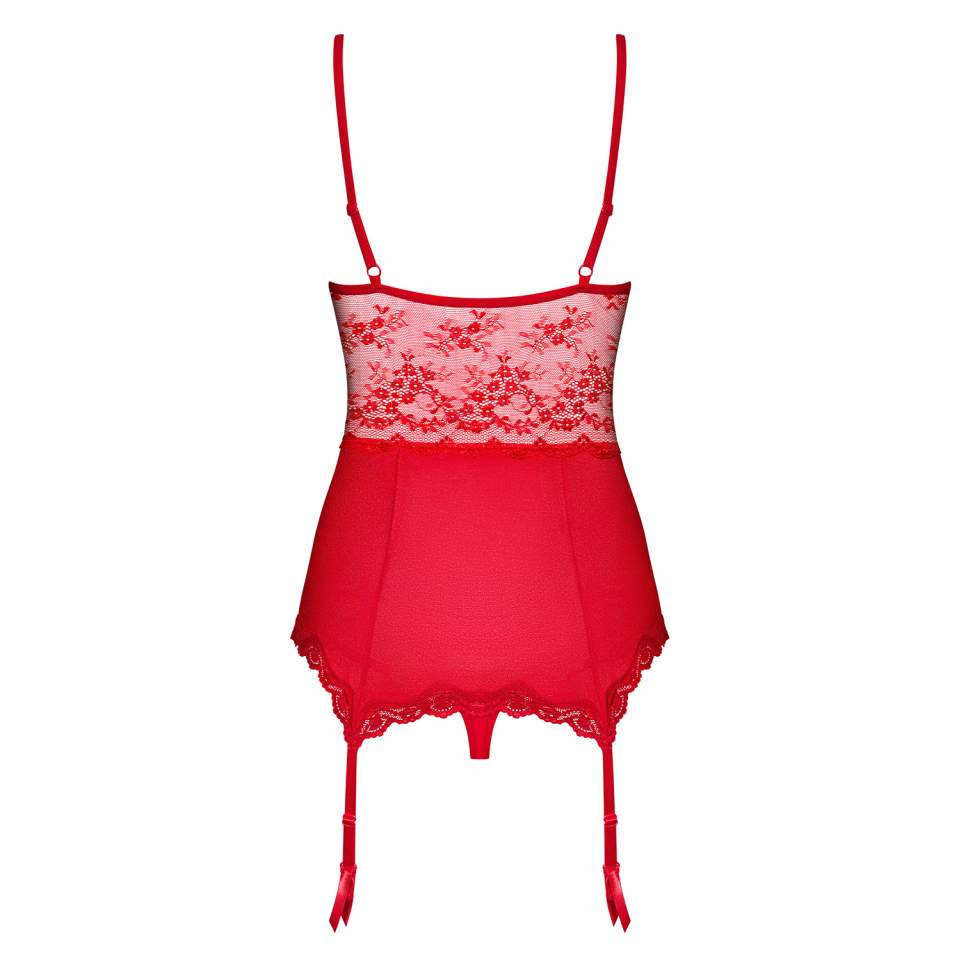Czerwony gorset Obsessive Lovica w komplecie ze stringami