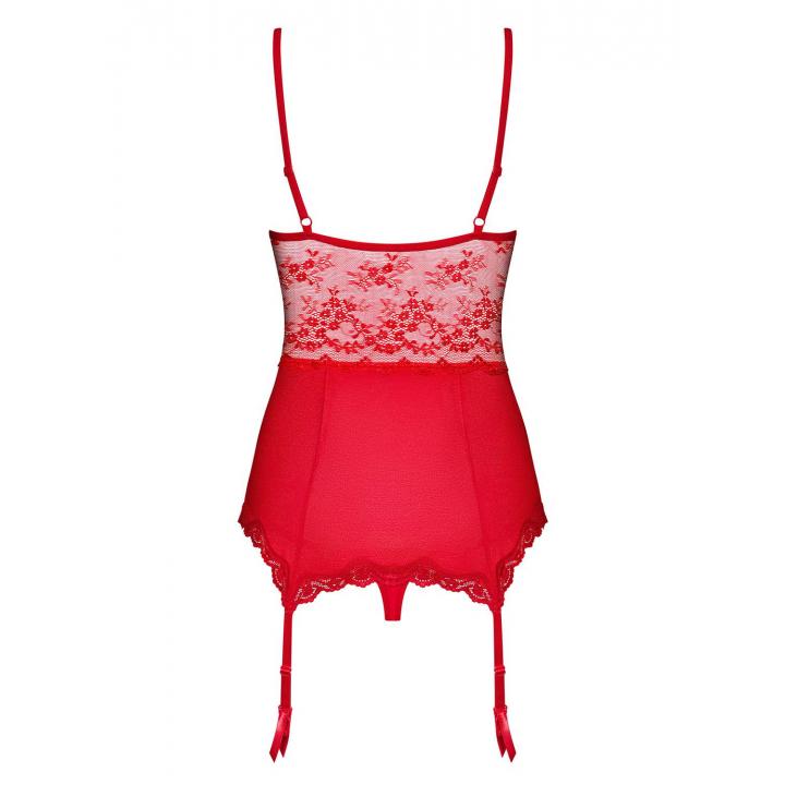 Czerwony gorset Obsessive Lovica w komplecie ze stringami