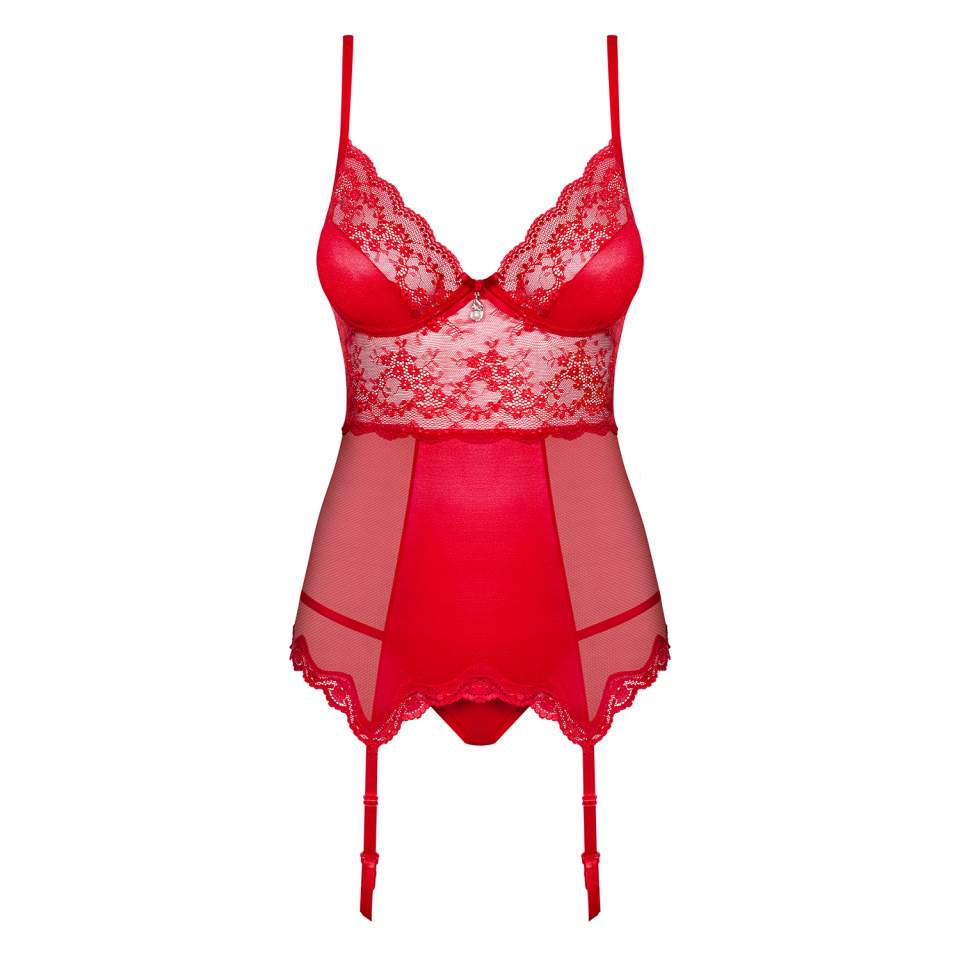 Czerwony gorset Obsessive Lovica w komplecie ze stringami