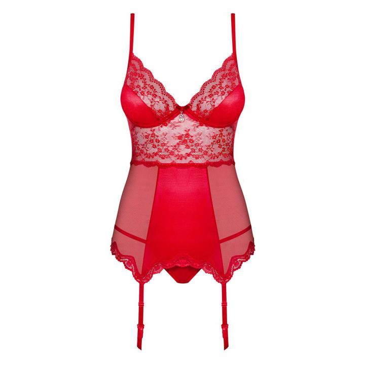 Czerwony gorset Obsessive Lovica w komplecie ze stringami