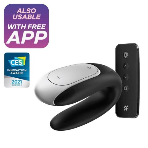 Satisfyer Double Fun Black – wibrator dla par z aplikacją