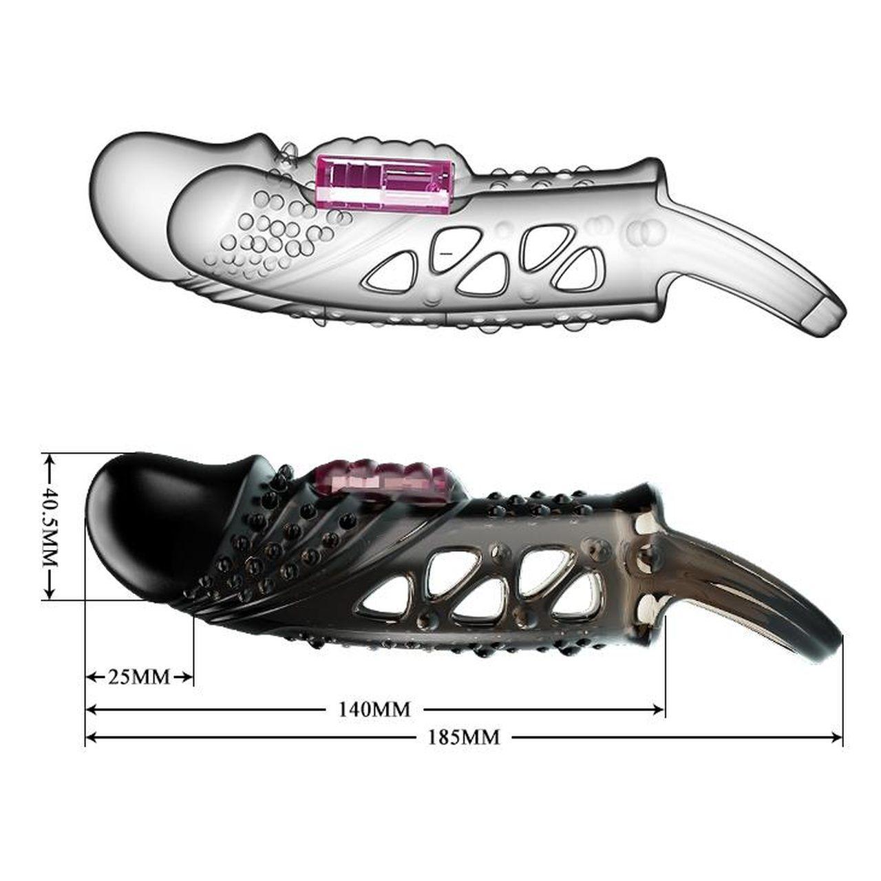 Wibrująca nakładka na penisa z pętlą na jądra | Przedłużka czarna