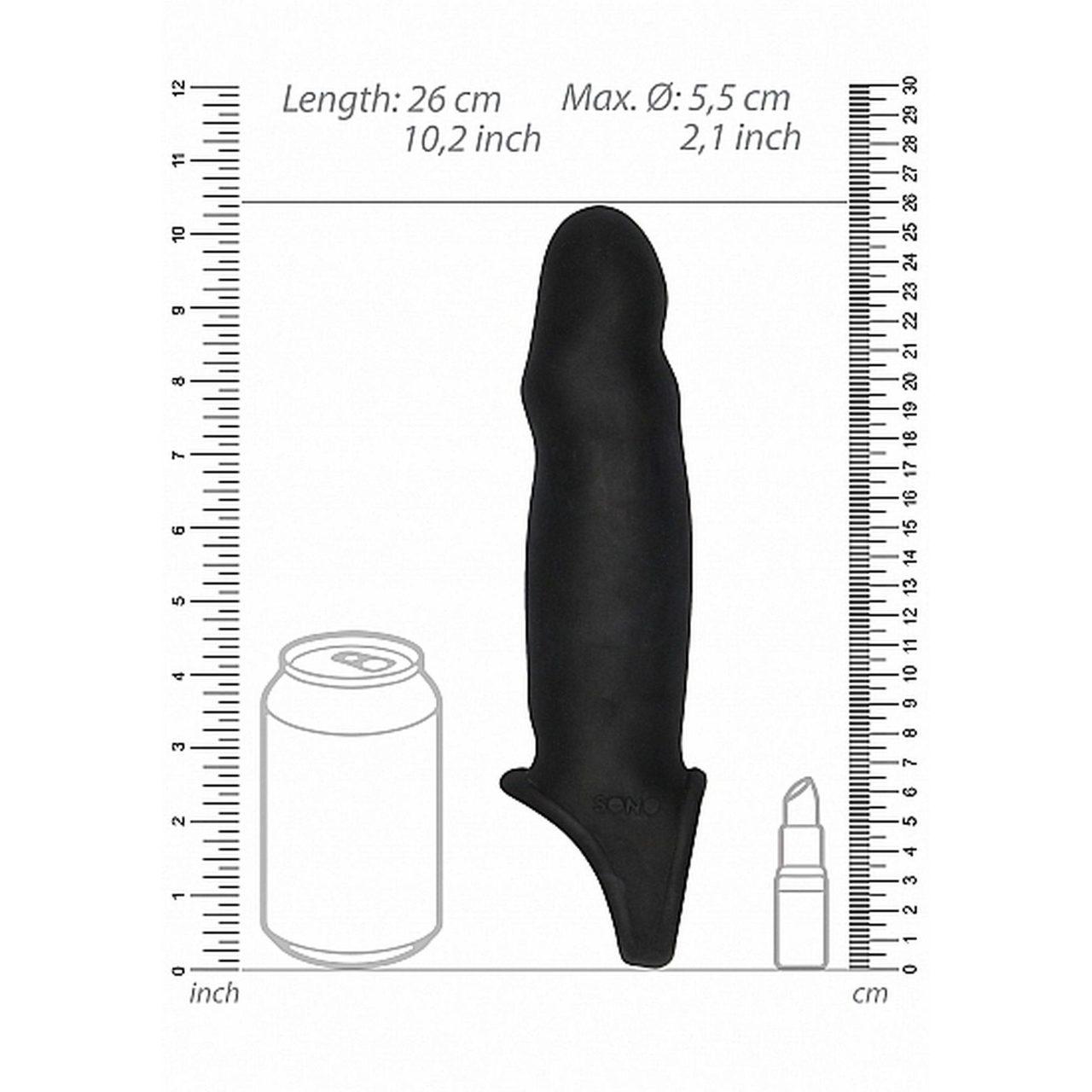 Nakładka przedłużająca na penisa 3,5 cm z paskiem | Czarna, TPE, wodoodporna