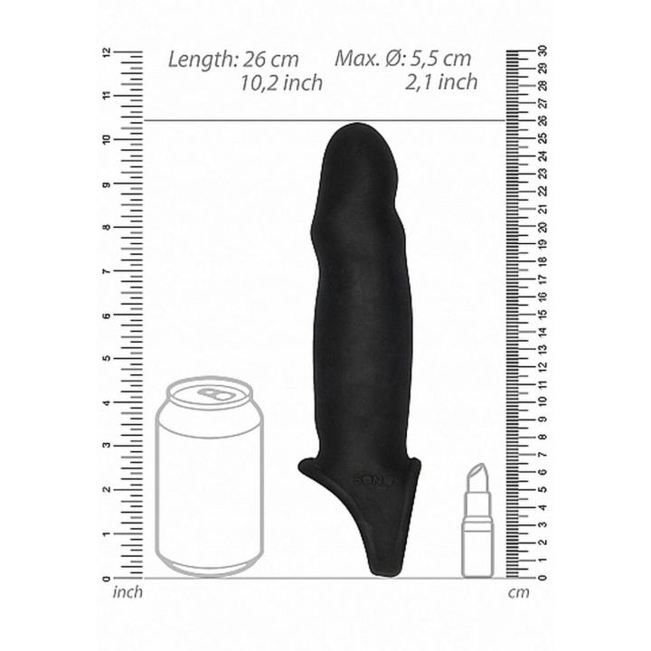 Nakładka przedłużająca na penisa 3,5 cm z paskiem | Czarna, TPE, wodoodporna