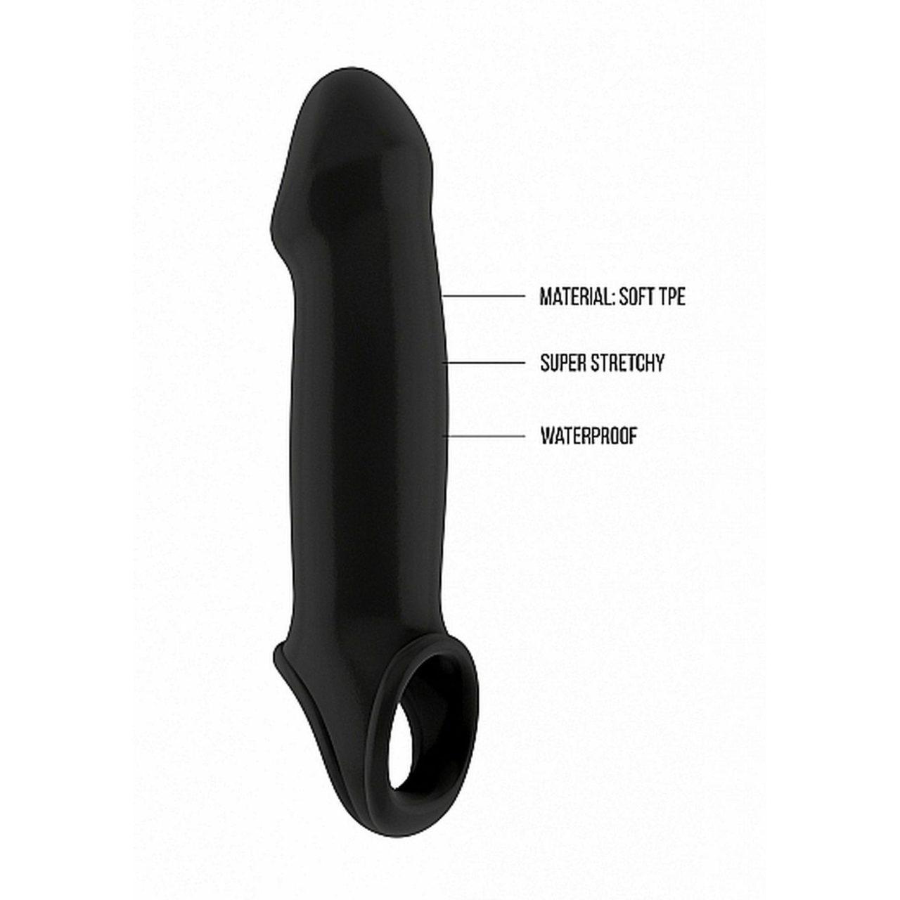 Nakładka przedłużająca na penisa 3,5 cm z paskiem | Czarna, TPE, wodoodporna