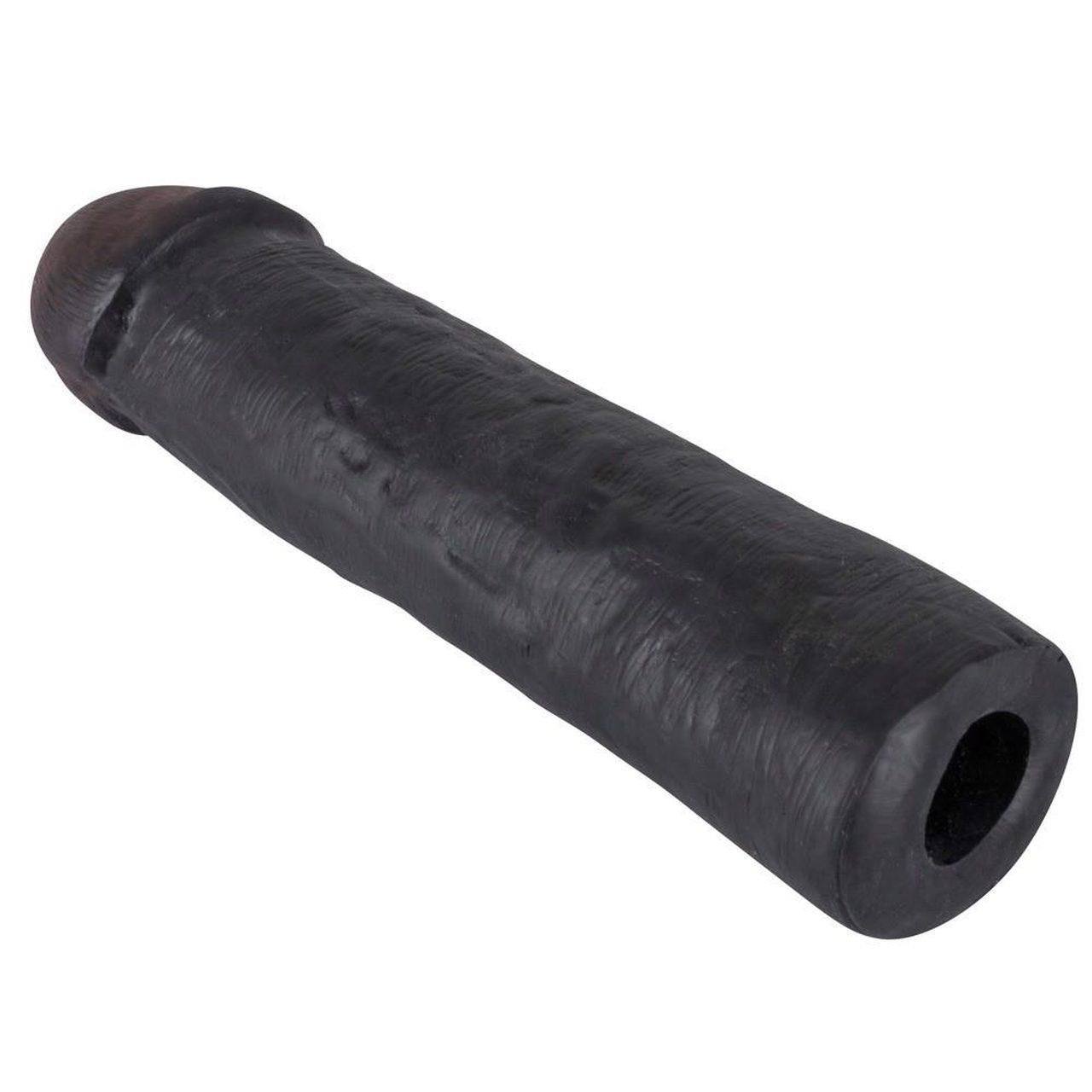 Czarna nakładka na penisa i wibrator 22 cm – pogrubiająco‑wydłużająca | Loris.pl