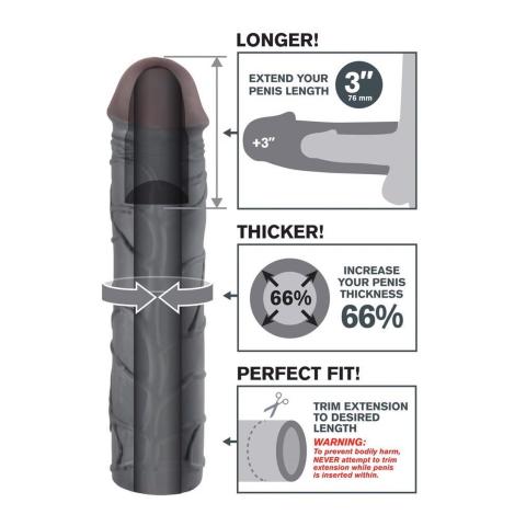 Przedłużka na penisa 7,6 cm ciemna – pogrubienie 66% i żyłkowana faktura