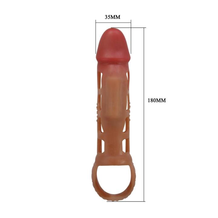 Nakładka na penisa 18 cm TPR z pierścieniem na jądra – mocniejsza stymulacja