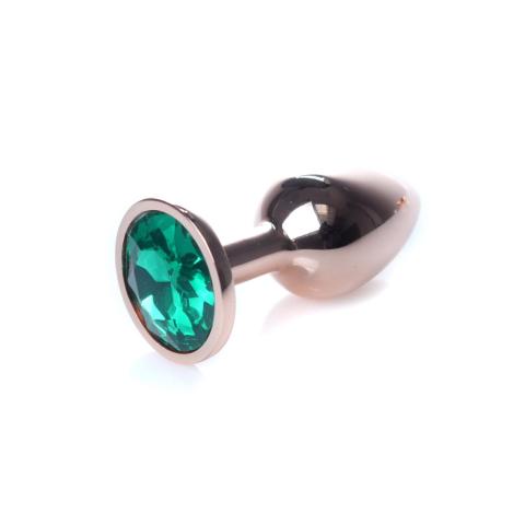 Metalowy korek analny z zielonym kryształkiem 7 cm | Biżuteria analna