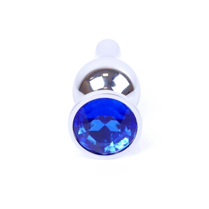 Srebrny korek analny z kryształkiem granatowym 9,5 cm | Stal nierdzewna