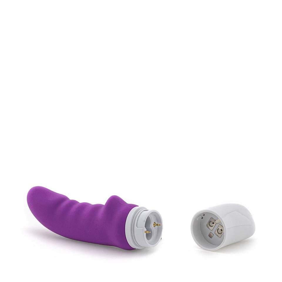 Silikonowy, fioletowy wibrator klasyczny z fałdkami i stymulacją punktu G