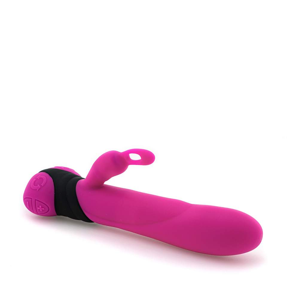 Różowy silikonowy wibrator króliczek ze stymulacją łechtaczki i trybami rotacji