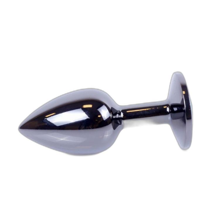 Metalowy korek analny z kryształem 7 cm | Biżuteria analna ze stali