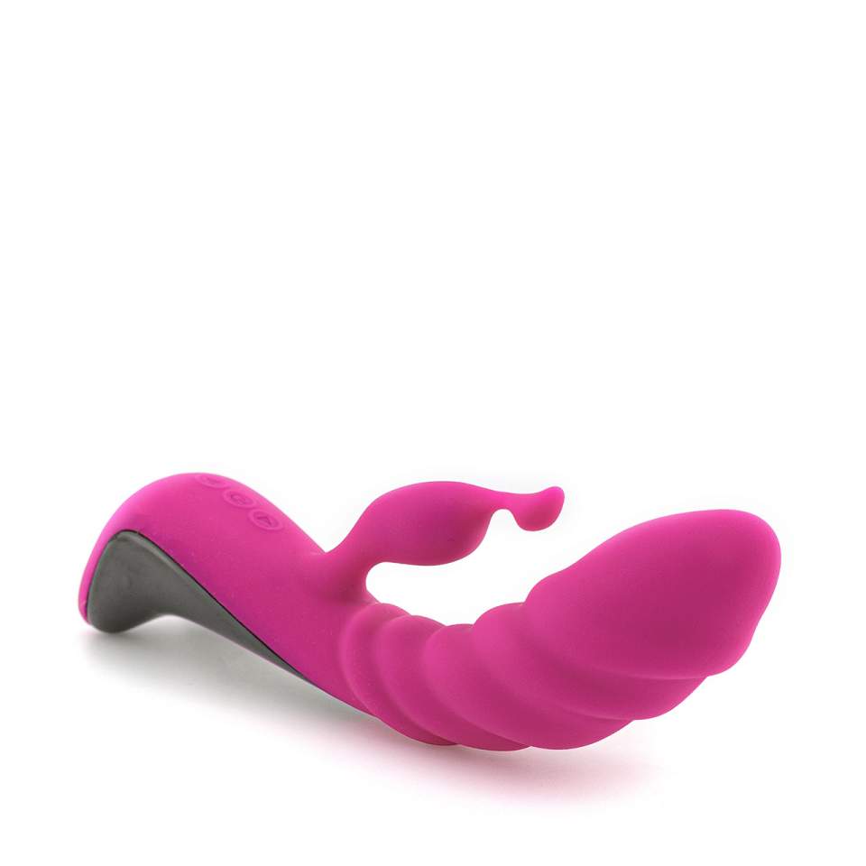 Różowy silikonowy wibrator króliczek o falistej budowie do stymulacji łechtaczki