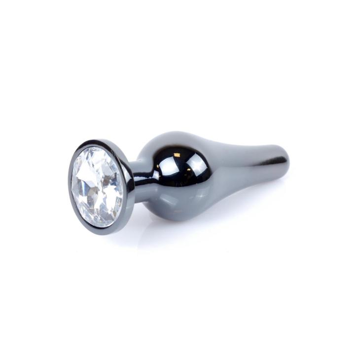 Srebrny korek analny z kryształem ze stali nierdzewnej 9,5 cm | Loris.pl