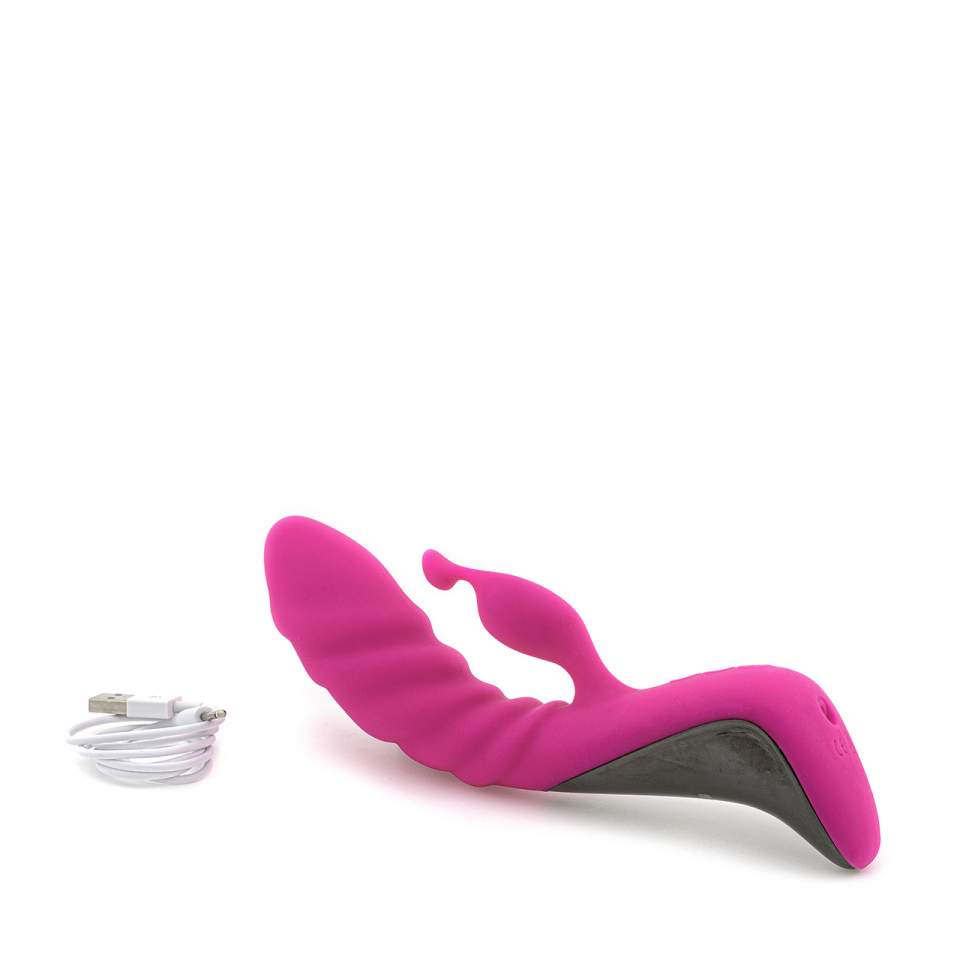 Różowy silikonowy wibrator króliczek o falistej budowie do stymulacji łechtaczki
