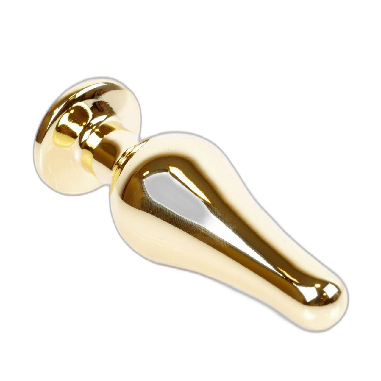 Złoty korek analny z kryształkiem 9,5 cm – stal nierdzewna | Loris.pl