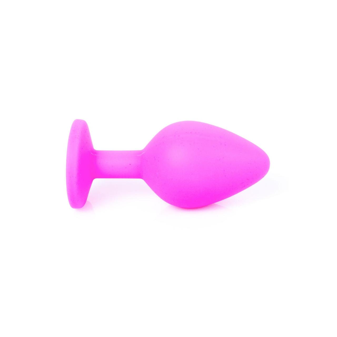 Średni różowy silikonowy korek analny z kryształem - średnica 3 cm