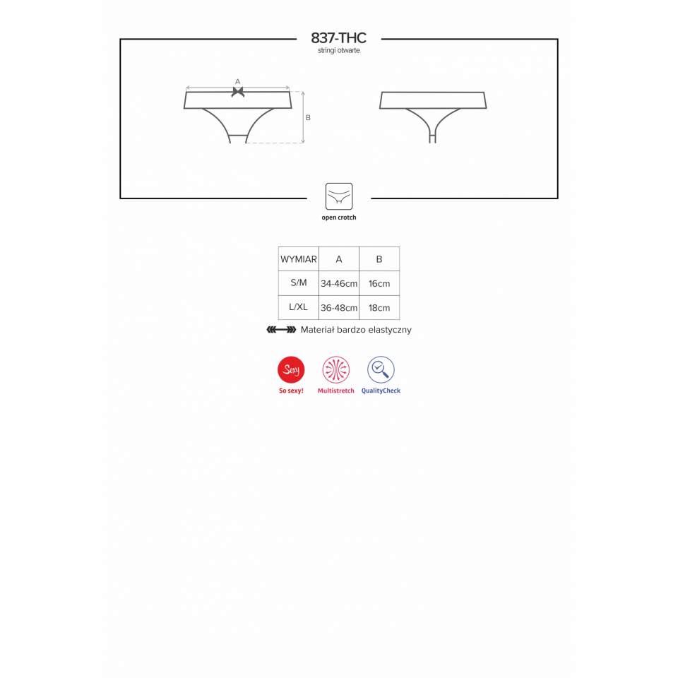 Uwodzicielskie czarne stringi Obsessive 837-THC-1 z otwartym krokiem