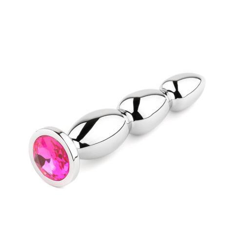 Metalowy korek analny z różowym kryształem 13,5 cm | Biżuteria analna