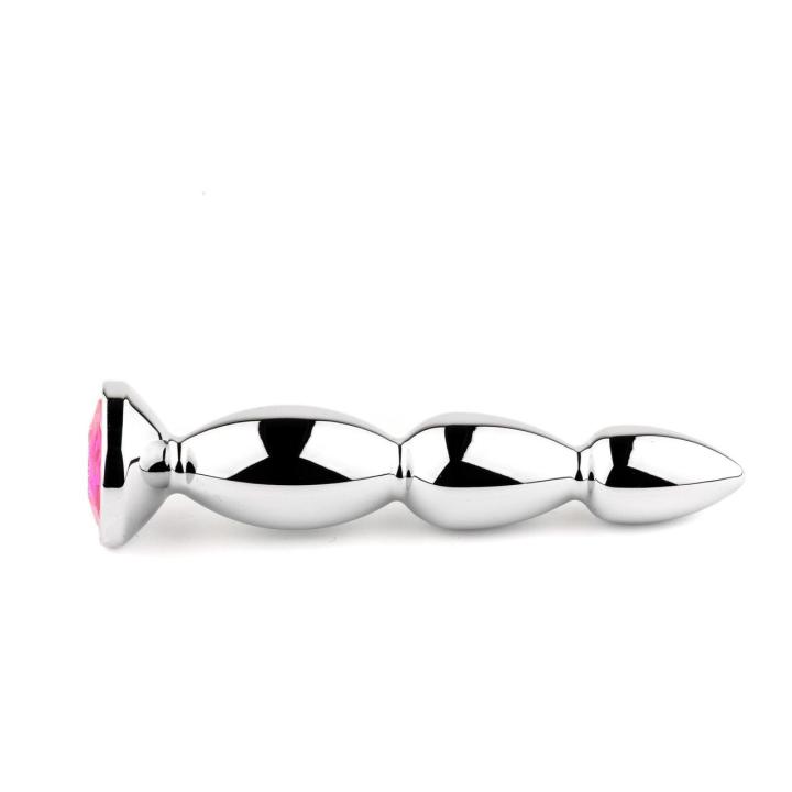 Metalowy korek analny z różowym kryształem 13,5 cm | Biżuteria analna