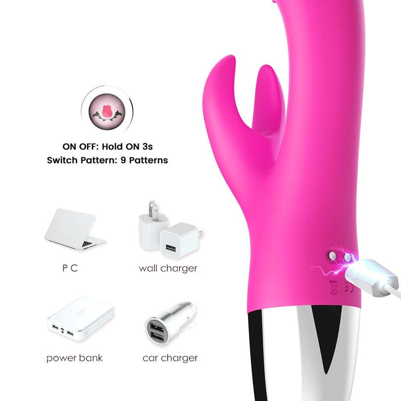 Różowy wibrator króliczek do punktu g i łechtaczki | 2 silniki, wodoodporny usb