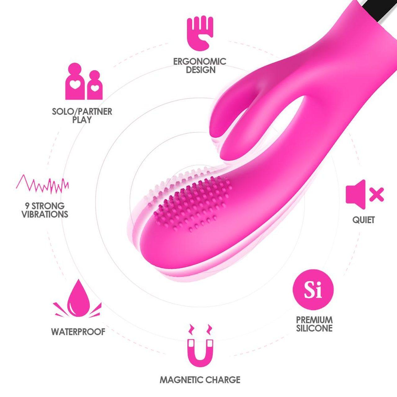 Różowy wibrator króliczek do punktu g i łechtaczki | 2 silniki, wodoodporny usb