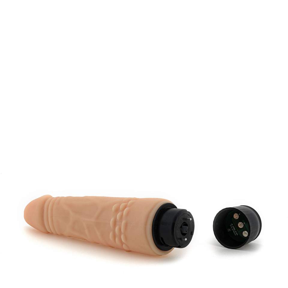 Cielisty, wykonany z cyberskóry wibrator realistyczny z wypustkami