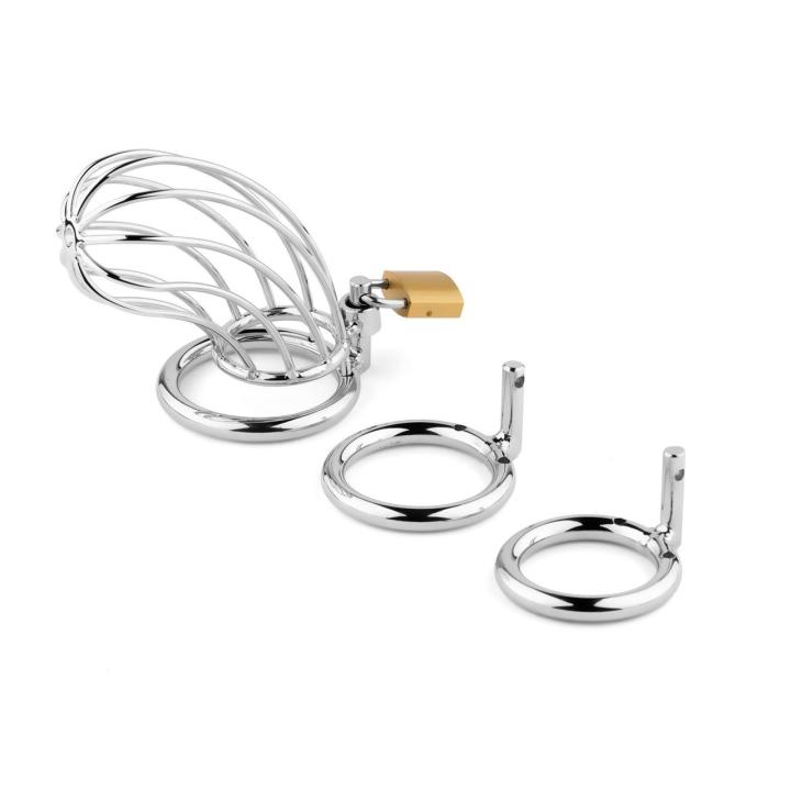 Stalowa klatka na penisa 15 cm z kłódką i 3 pierścieniami | Loris.pl