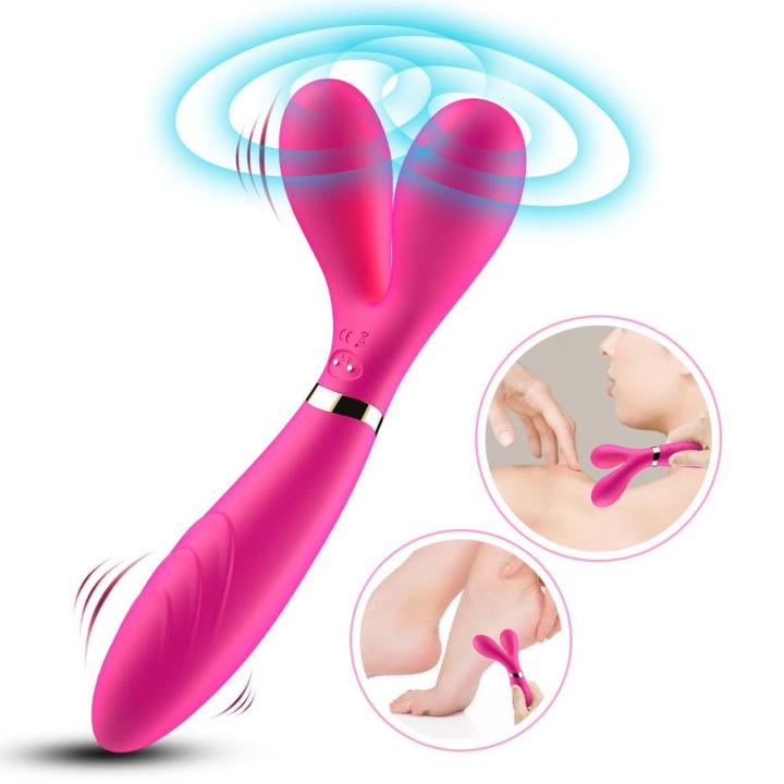 Różowy wibrator podwójny 3 silniki USB | Wodoodporny stymulator 9 trybów