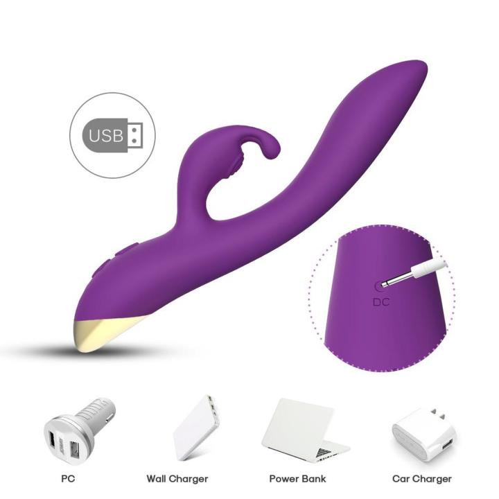 Fioletowy wibrator króliczek USB – wodoodporny, 2 silniki, 9 trybów