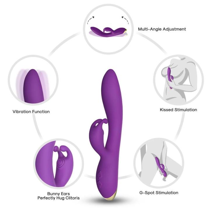Fioletowy wibrator króliczek USB – wodoodporny, 2 silniki, 9 trybów