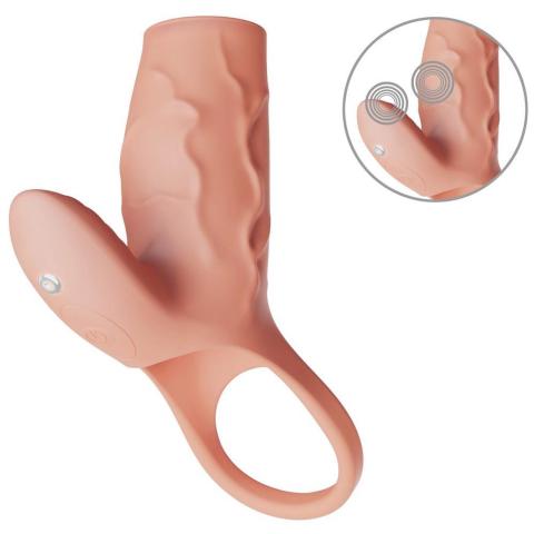 Nakładka przelotowa wibracyjna ze stymulatorem łechtaczki 14 cm