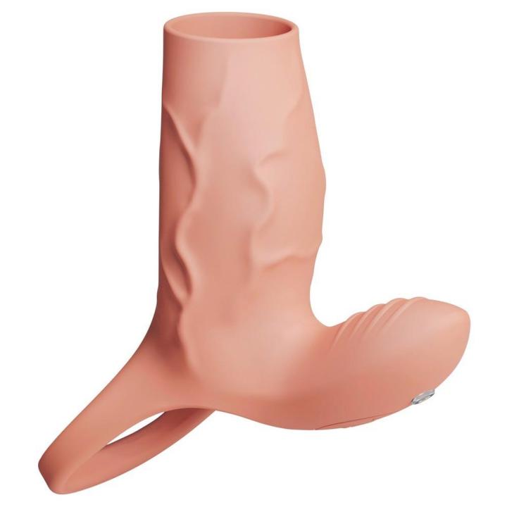 Nakładka przelotowa wibracyjna ze stymulatorem łechtaczki 14 cm