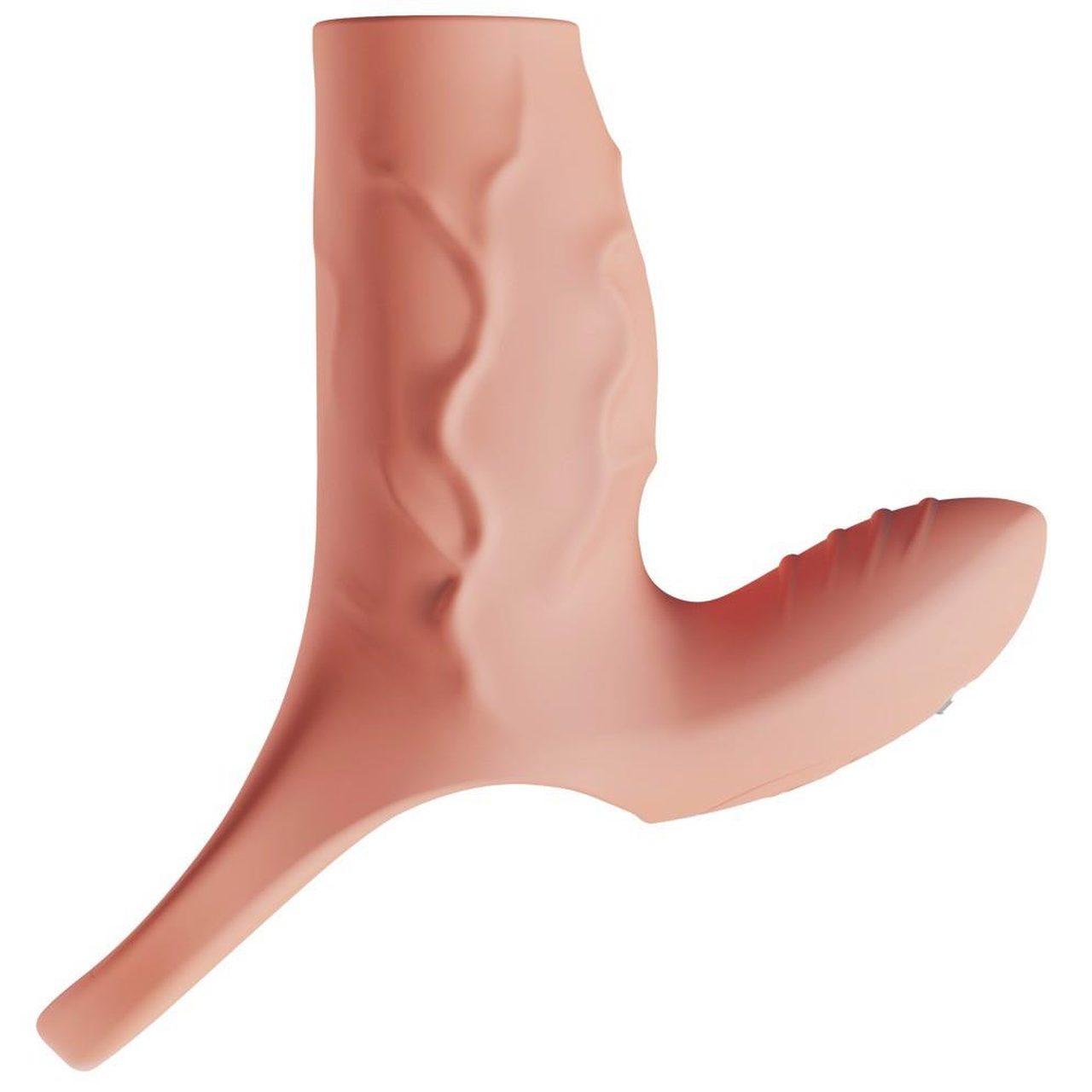 Nakładka przelotowa wibracyjna ze stymulatorem łechtaczki 14 cm | Loris.pl