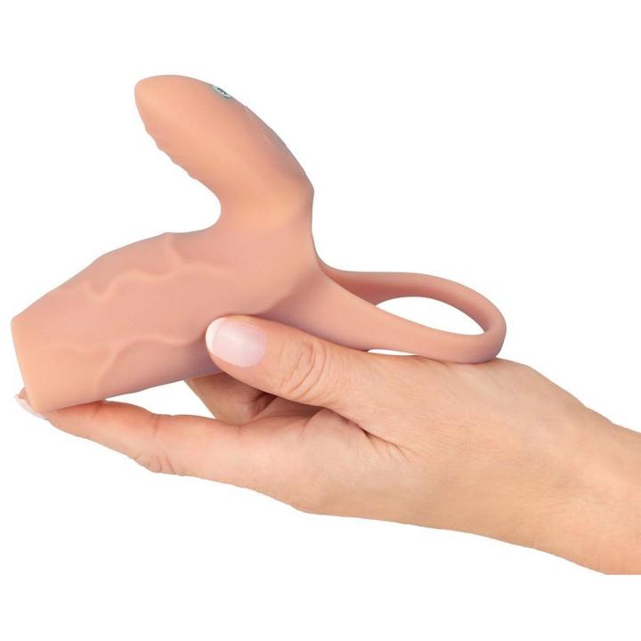 Nakładka przelotowa wibracyjna ze stymulatorem łechtaczki 14 cm | Loris.pl