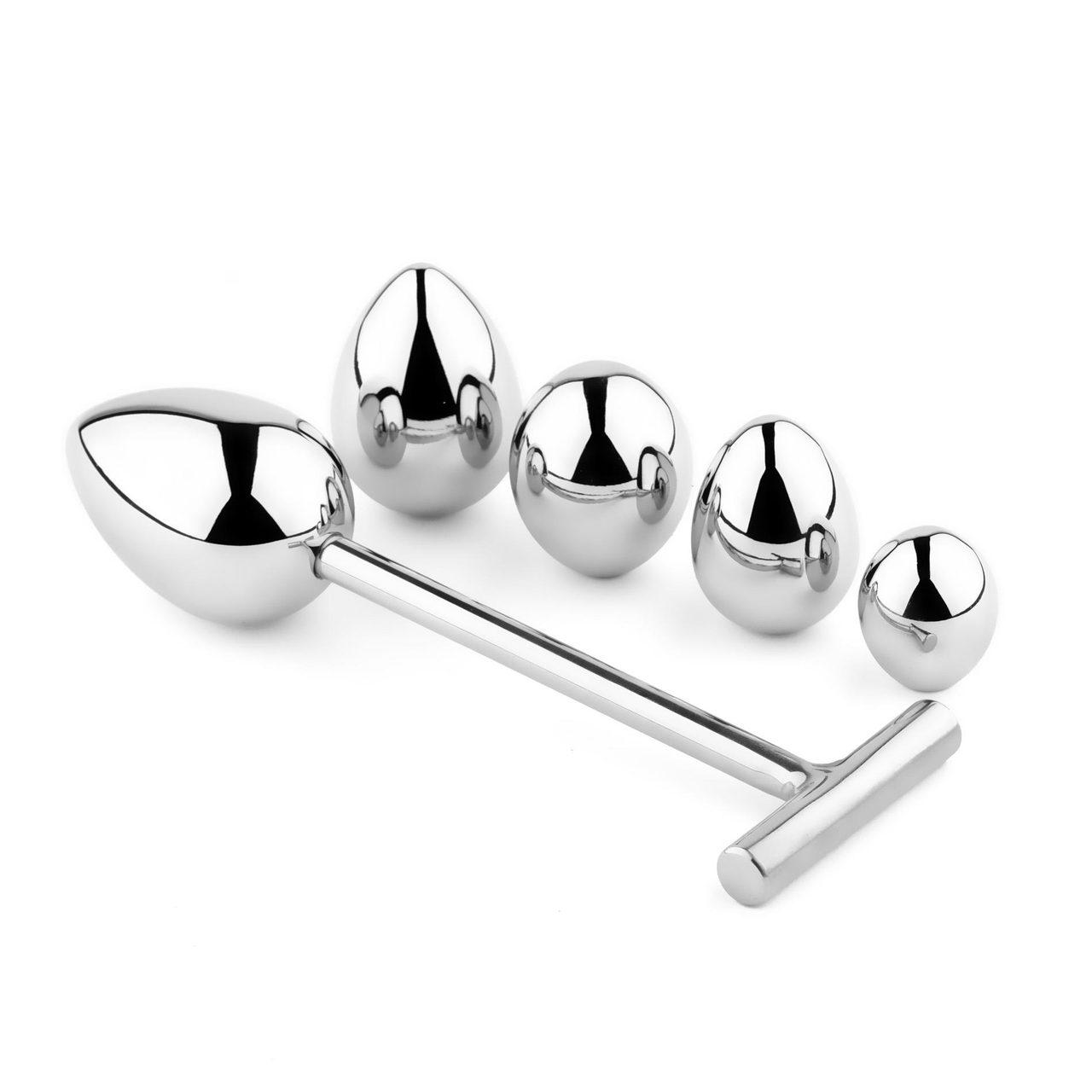 Metalowy korek analny ze stali z uchwytem i 5 końcówkami | Loris.pl